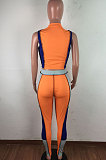 Spliced Contrast Color Sexy Cultivate One's Morality Short Sleeve Zipper Pants Sets LA3259