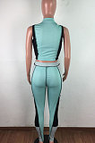 Spliced Contrast Color Sexy Cultivate One's Morality Short Sleeve Zipper Pants Sets LA3259