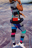 Contrast Color Spliced Short Sleeve Fashion Casual Sport Pants Sets AB6605