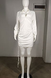 Euramerican Trendy Low Cut V Neck Pure Color Loose Shirt Mini Dress C1021