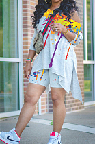 Positioning Splash-ink Print Inclined Shoulder Two-Piece LY009 