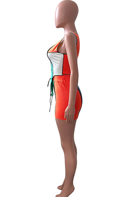 Bind Rib Spliced Sport Casual Shorts Sets NK223