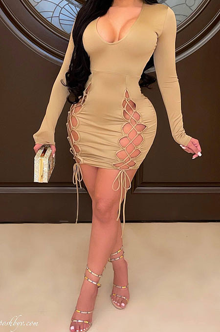 Women Sexy Hollow Out Ruffle Cultivate One's Morality Mini Dress DY6999