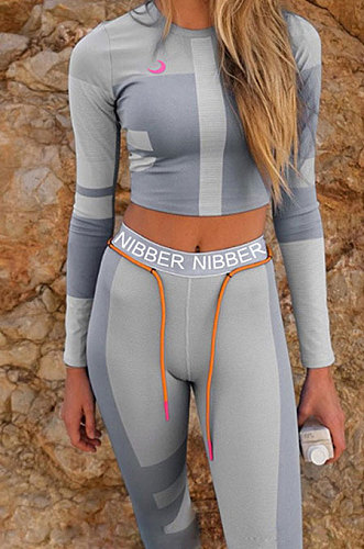 Printing Contrast Color Long Sleeve Sport Fitness Suit Sets SX1735104