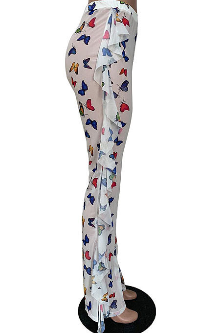 Women Net Yarn Printuing Falbala Beach Pants LD8762