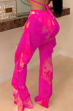 Women Net Yarn Printuing Falbala Beach Pants LD8762