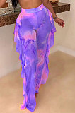 Women Net Yarn Printuing Falbala Beach Pants LD8762
