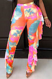 Women Net Yarn Printuing Falbala Beach Pants LD8762