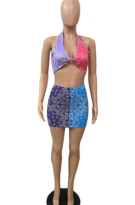 Positioning Printing Contrast Color Tight Skirt Fashion Sets ABL6654