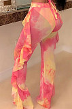 Women Net Yarn Printuing Falbala Beach Pants LD8762