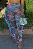Women Net Yarn Printuing Falbala Beach Pants LD8762