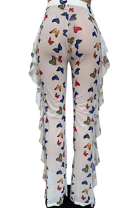 Women Net Yarn Printuing Falbala Beach Pants LD8762