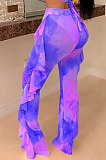 Women Net Yarn Printuing Falbala Beach Pants LD8762