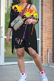 Positioning Splash-ink Print Inclined Shoulder Two-Piece LY009 