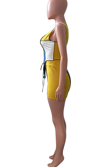 Bind Rib Spliced Sport Casual Shorts Sets NK223