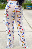 Women Net Yarn Printuing Falbala Beach Pants LD8762