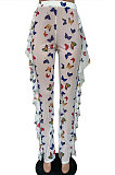 Women Net Yarn Printuing Falbala Beach Pants LD8762
