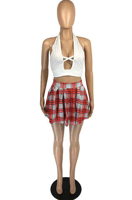 Sexy Fashion Plaid Pleated Skirts Two-Piece LYY9290