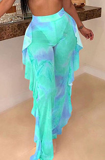 Women Net Yarn Printuing Falbala Beach Pants LD8762