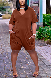 YX9273 Loose Solid Color V-neck Casual Jumpsuit