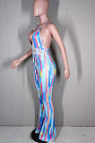 Trendy Sexy Dark V Backless Colorful Slip Printing Wide Leg Jumpsuits N9274
