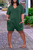YX9273 Loose Solid Color V-neck Casual Jumpsuit
