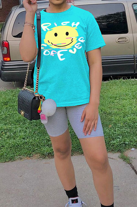 Color Printing Casual Set Head Round Neck T Shirts JP1022