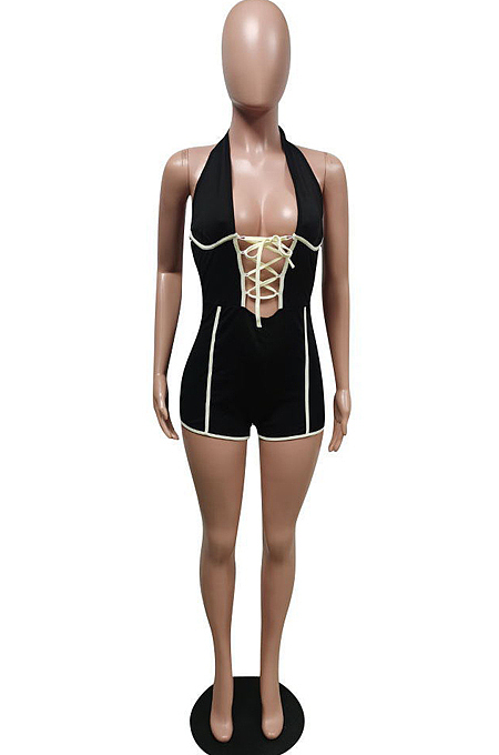 Fashion Hang A Neck Bind Backless Jumpsuits Shorts F8334