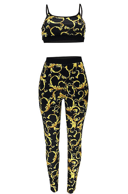 Euramerican Women Sexy Vest Totem Printing Pants Sets ATE5118