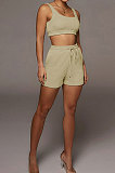 Euramerican Women Pure Color Double Vest Sport Shorts Sets HR8163