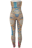 Fashion Casual Cartoon Portraits Positioning Joining Together Sleeveless Boob Tube Top Jumpsuits ALS235