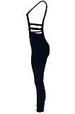 Pure Color Hollow Out Zipper Dark V Neck Sexy Bodycon Jumpsuits GL6352