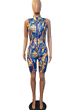 Casual Print Zipper Jumpsuit Shorts JH218