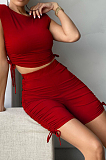 Prue Color Shirred Detail Casual Sports Shorts Two-Piece CM2103