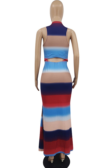 Sexy Round Neck Colorful Print Package Hip Shirk KK8245