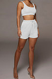 Euramerican Women Pure Color Double Vest Sport Shorts Sets HR8163