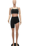 Fashion Casual Pure Color Slip Vest Top Shorts Sets MR2079
