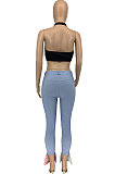 Casual Printing Sleeveless Vest Jeans Long Pants Sets GLS8107