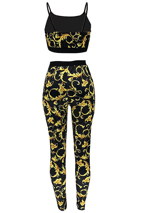 Euramerican Women Sexy Vest Totem Printing Pants Sets ATE5118