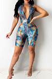 Casual Print Zipper Jumpsuit Shorts JH218