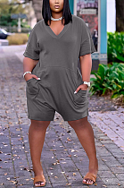 YX9273 Loose Solid Color V-neck Casual Jumpsuit