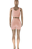 Euramerican Women Pure Color Double Vest Sport Shorts Sets HR8163