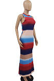 Sexy Round Neck Colorful Print Package Hip Shirk KK8245