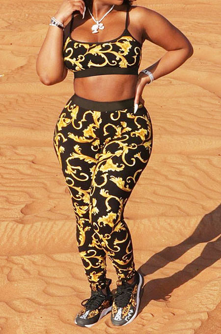 Euramerican Women Sexy Vest Totem Printing Pants Sets ATE5118