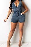 Hang A Neck Backless Fashion Jumpsuits Denim Shorts F8336