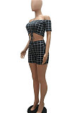 Fashion Casual Summer Printing Plaid Package Hip Shorts Sets MR2078