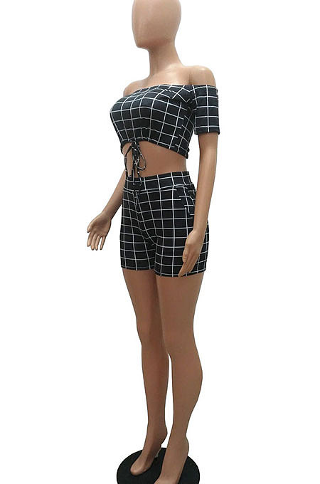 Fashion Casual Summer Printing Plaid Package Hip Shorts Sets MR2078