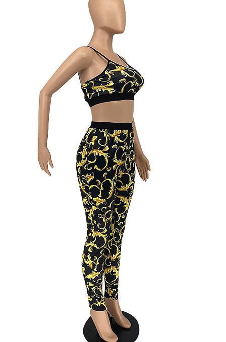Euramerican Women Sexy Vest Totem Printing Pants Sets ATE5118