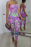 Fashion Casual Cartoon Portraits Positioning Joining Together Sleeveless Boob Tube Top Jumpsuits ALS235