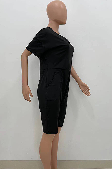 YX9273 Loose Solid Color V-neck Casual Jumpsuit